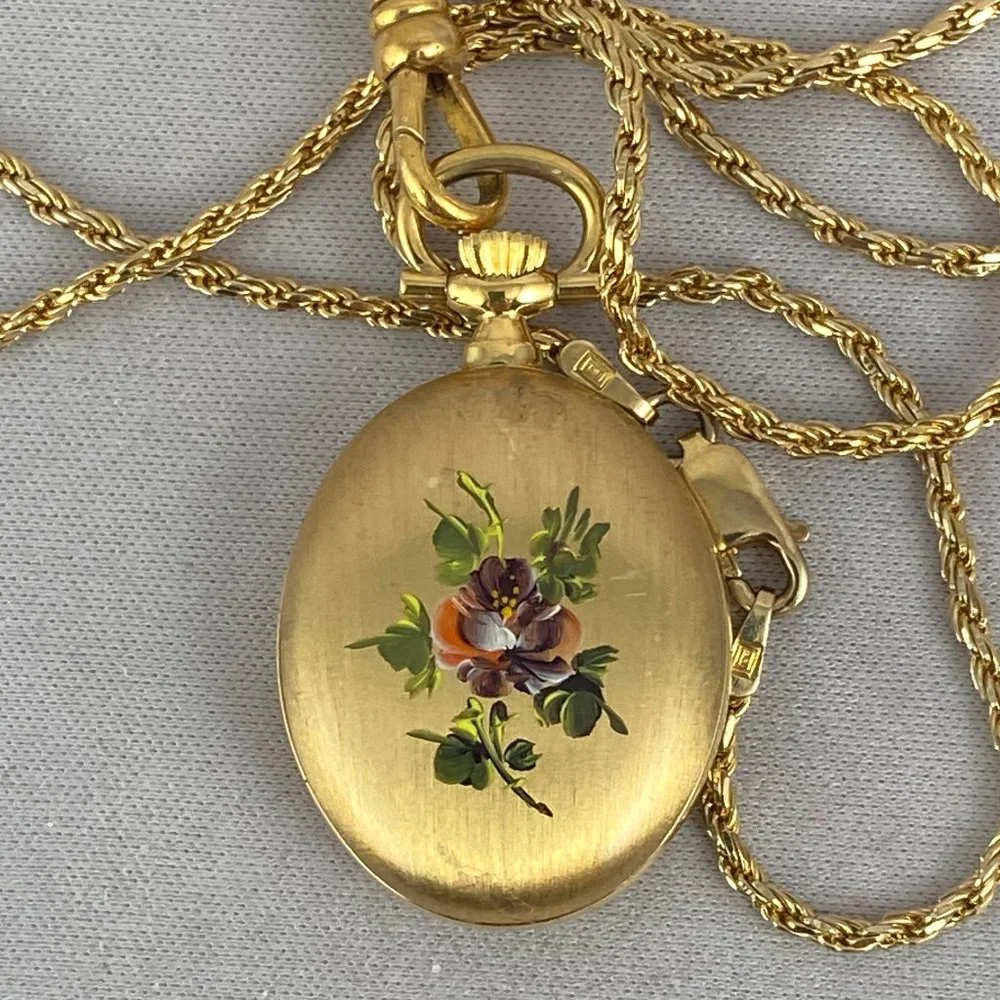 Vintage Fabulous Swiss Made Bucherer Pendant Watch Beautiful Pansy Flower - Picture 4 of 7